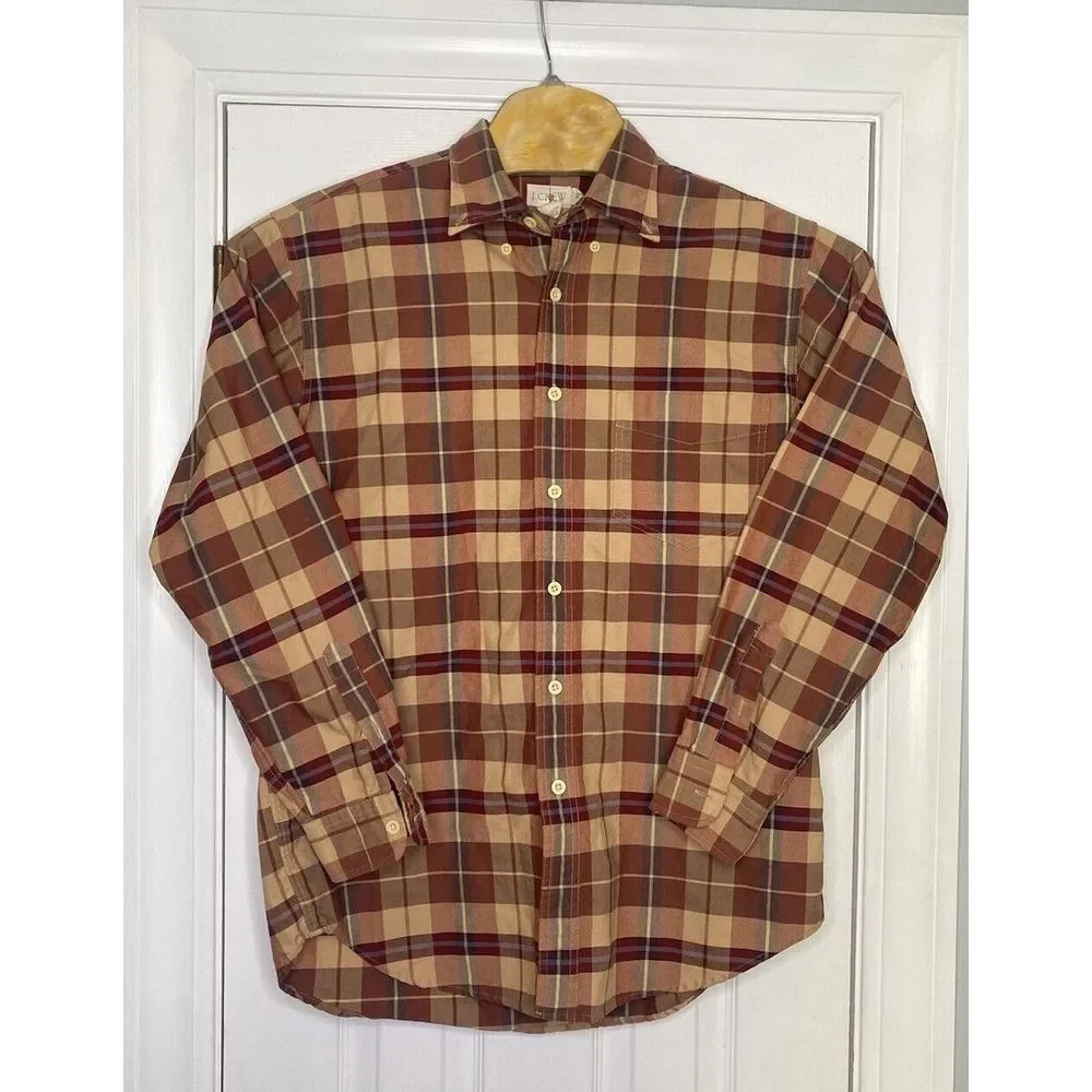 J Crew Oarsman Mens Long Sleeve Button Front Shirt‎ Red Plaid Medium